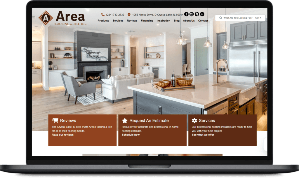 Area Flooring and Tile, Inc. home page laptop