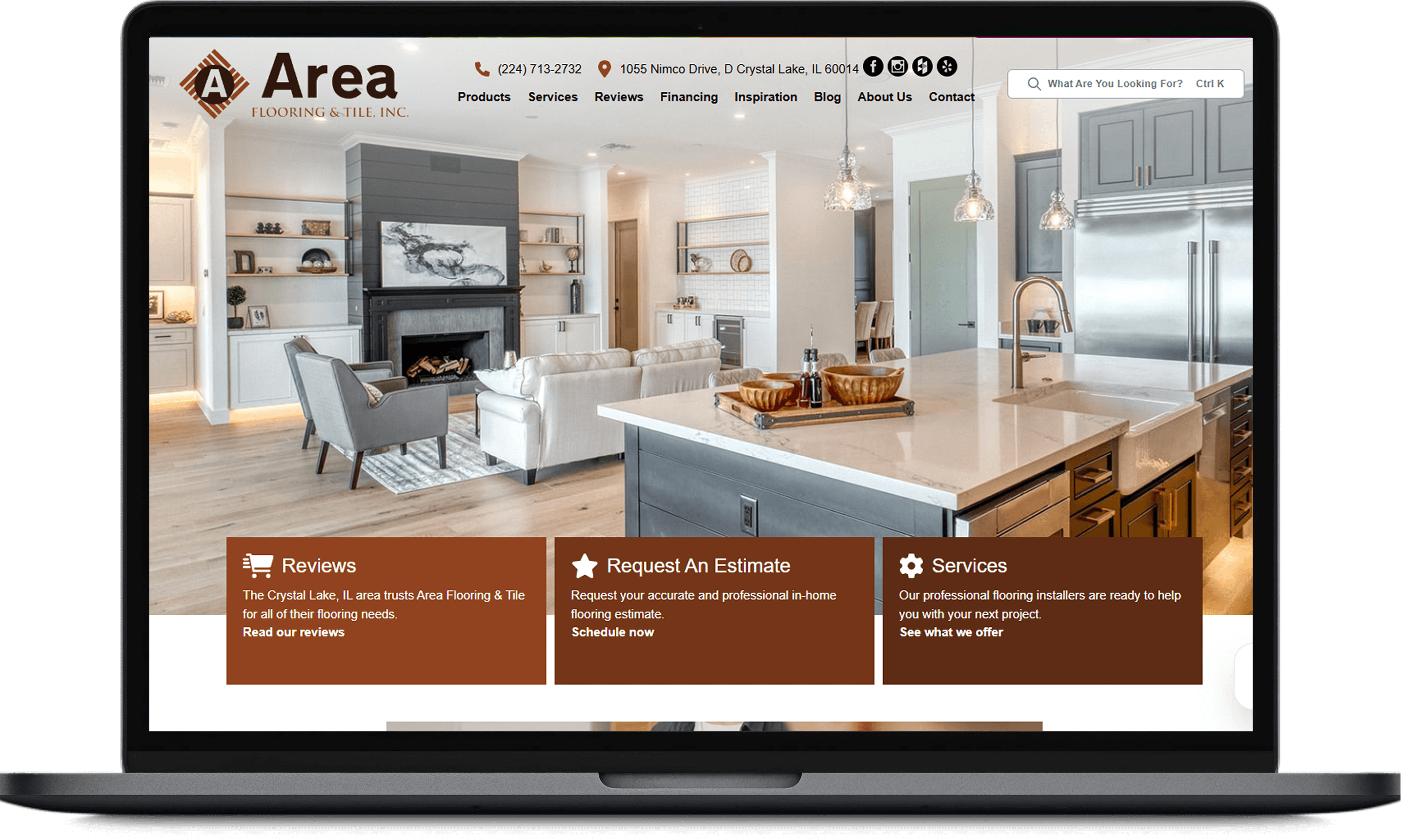 Area Flooring and Tile, Inc. home page laptop