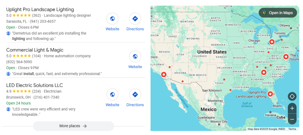 Google Search for commercial lighting installation