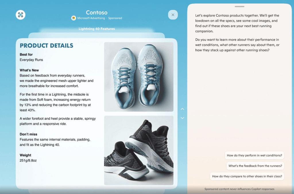 Copilot search ad with virtual showroom