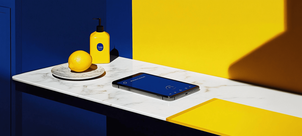 Phone on granite countertop