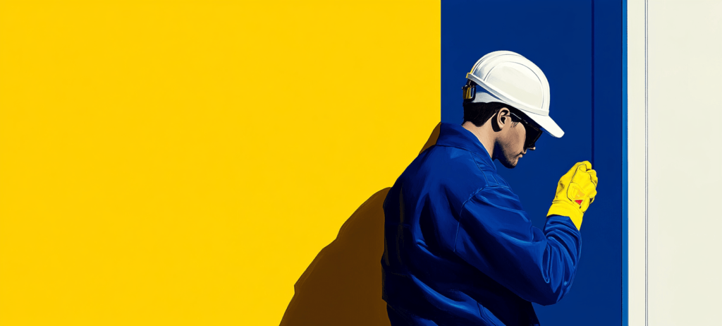 Electrician against a blue wall