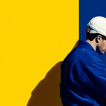 Electrician against a blue wall