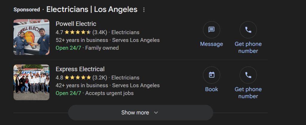 Google Business Profiles for Los Angeles electrician