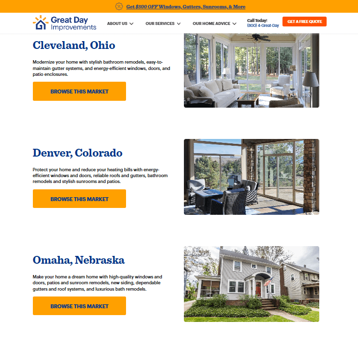 Example of a home improvement business with dedicated service areas