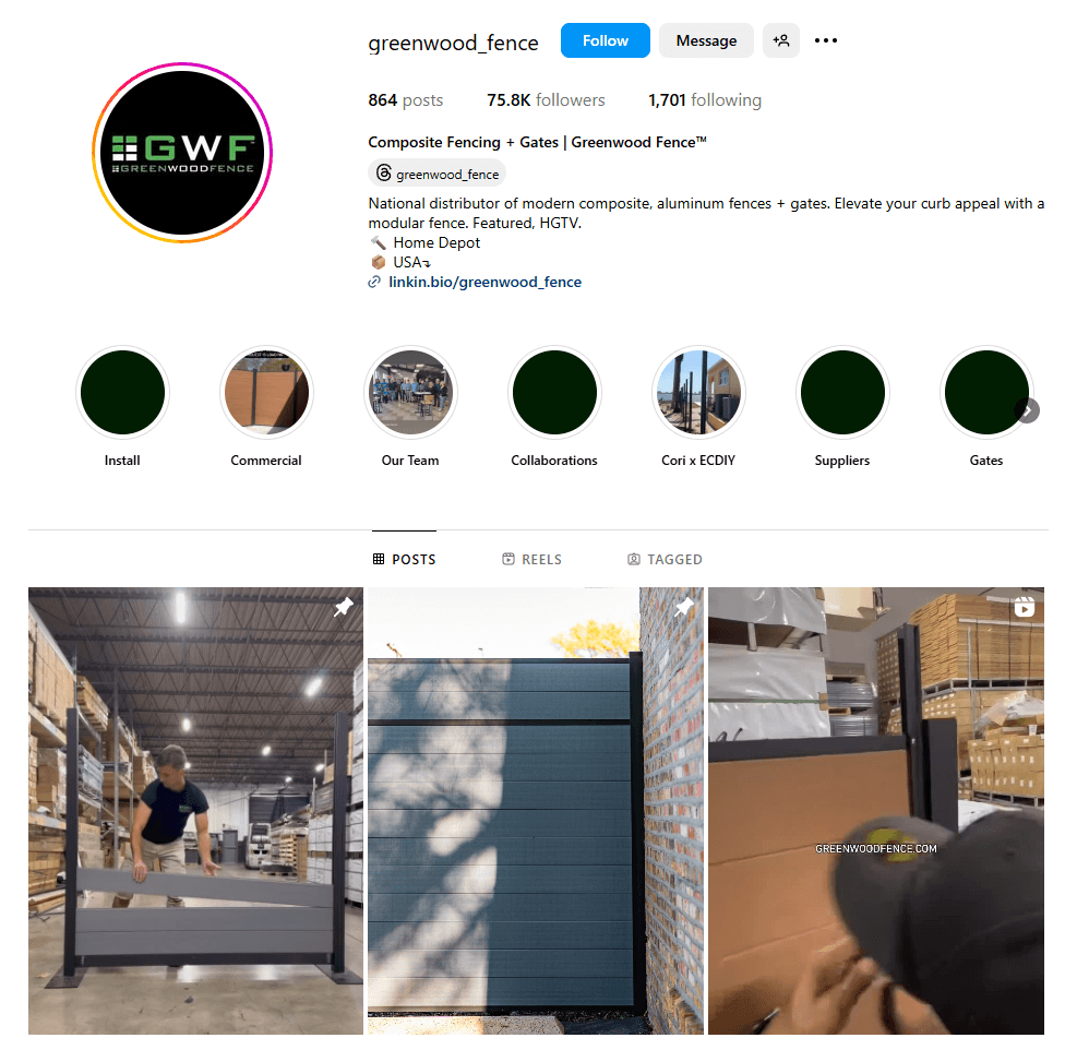 Fence company's Instagram account