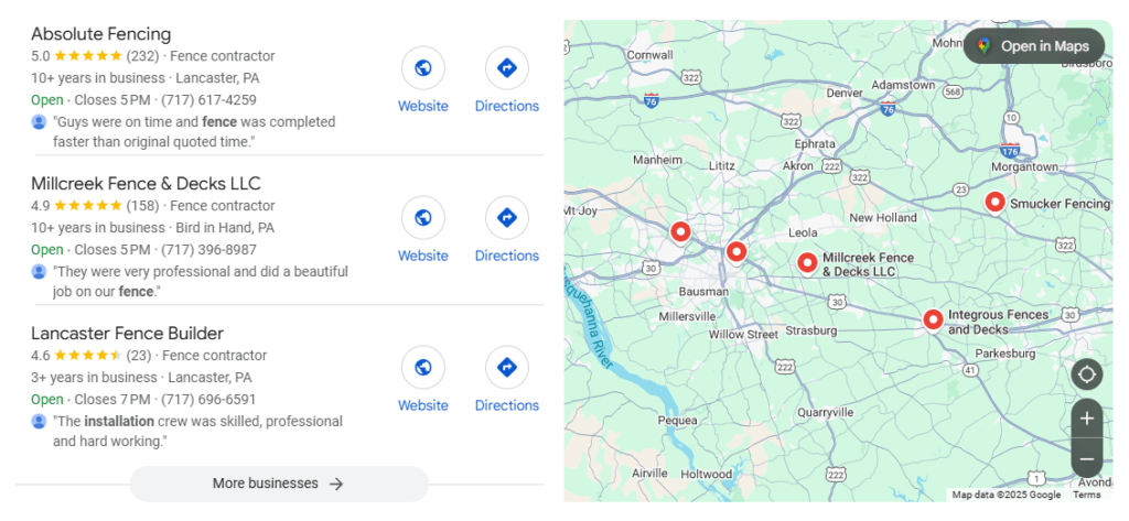 Local search results for fence companies