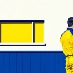 A fencer installing a blue fence
