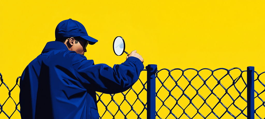 A fence installer inspecting a fence
