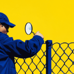 A fence installer inspecting a fence
