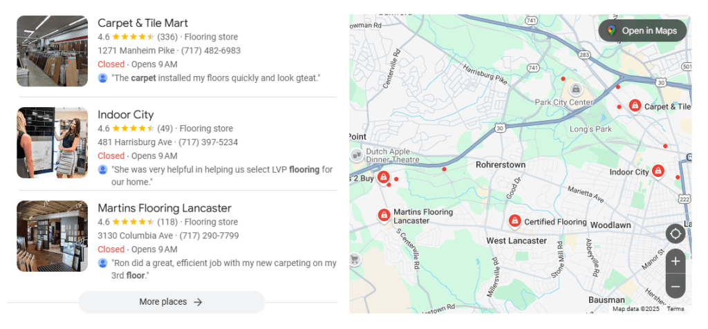 Local map results for flooring stores