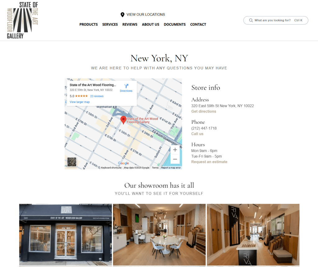 Location page on a flooring store's website