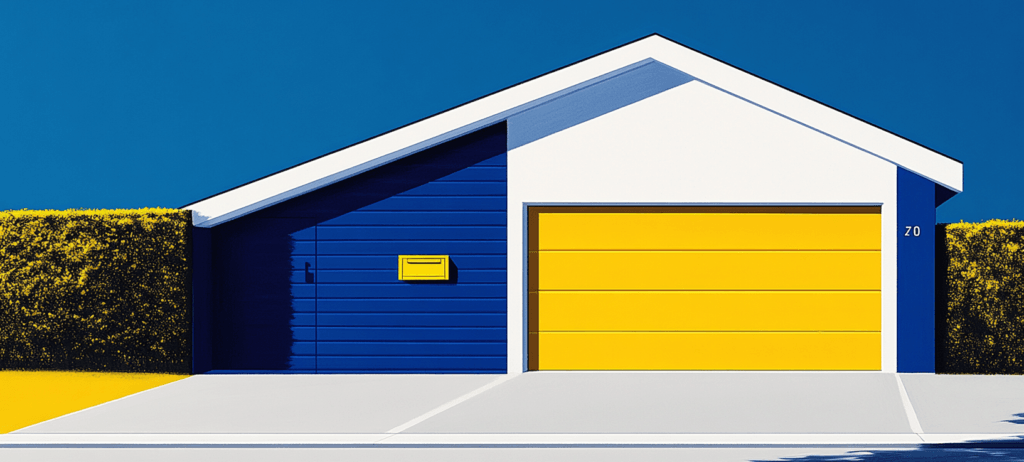 A yellow garage door