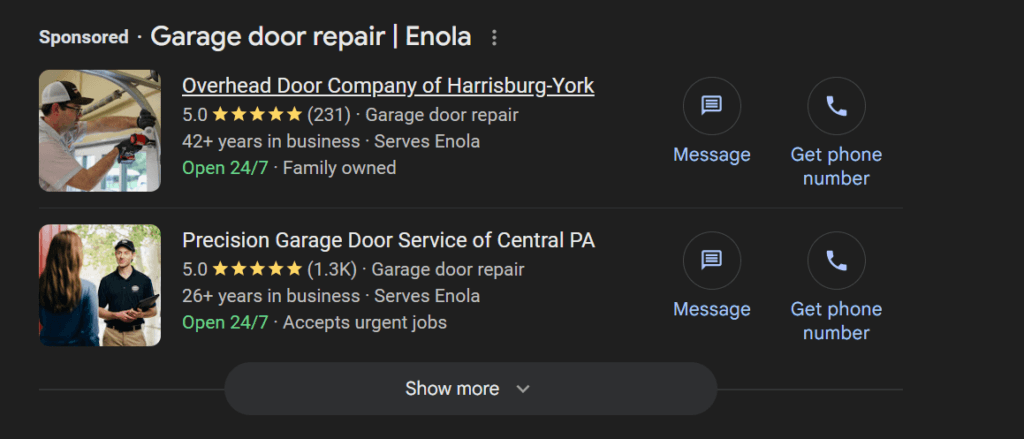 LSA ads for garage door repair