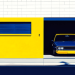 A sports car in a blue garage