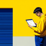 A garage door installer reading a tablet
