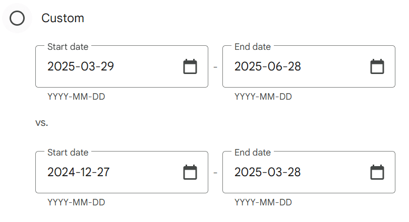 Option to set a custom date range in Google Search Console