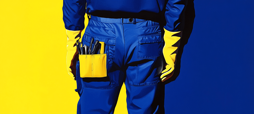 A handyman in a blue jumpsuit