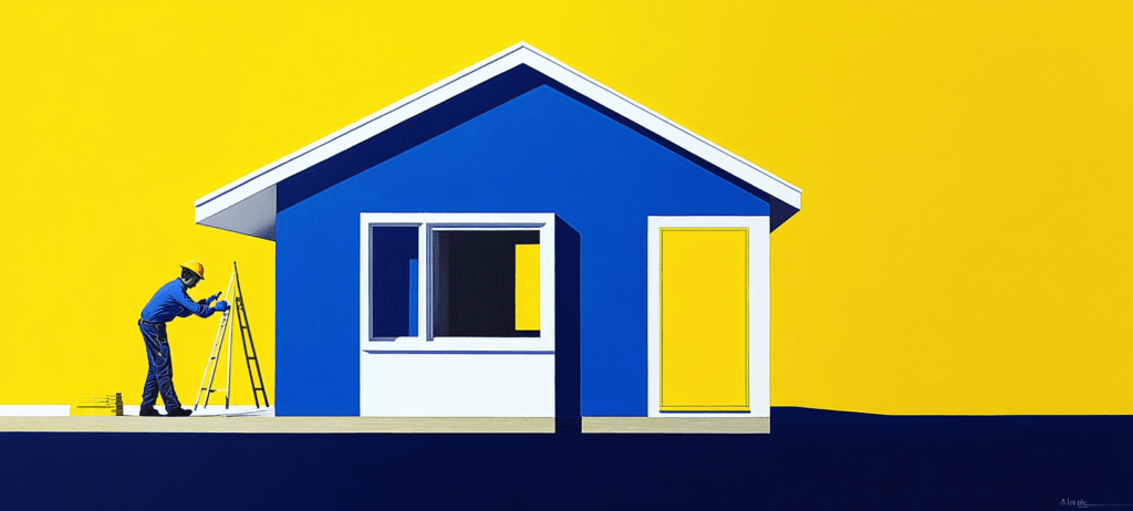A blue house with a porch