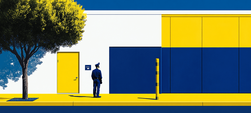 A security officer outside a building