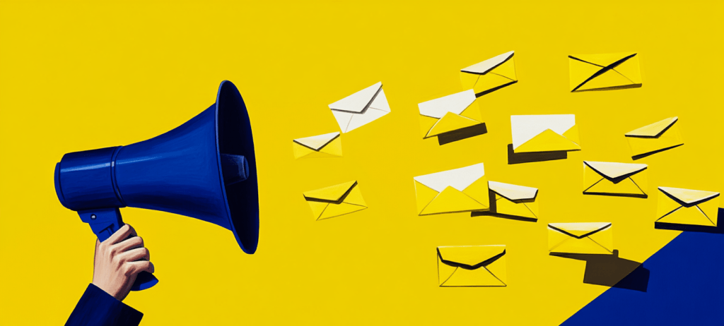 Megaphone with emails flying from it