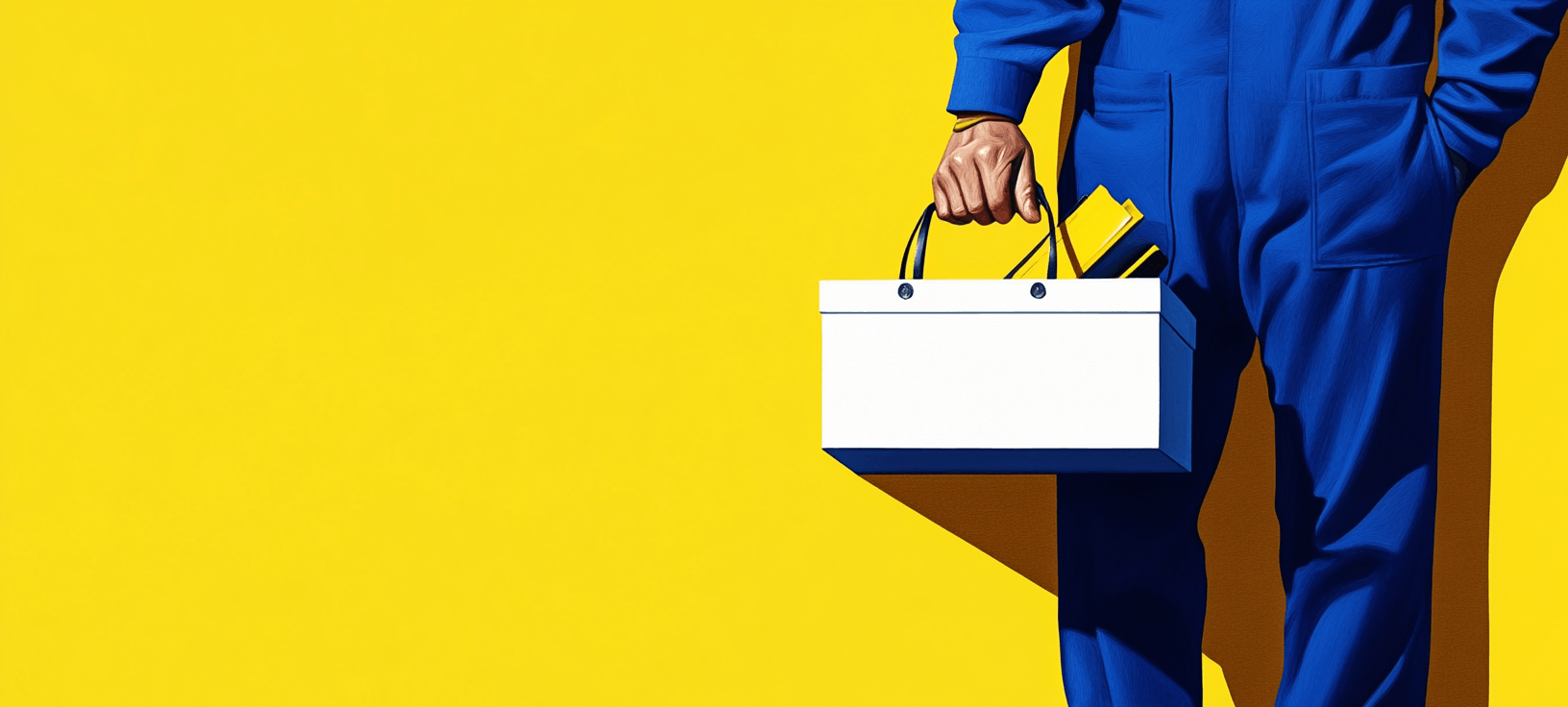 A person holding a toolbox