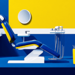 Blue dentist chair against blue and yellow background