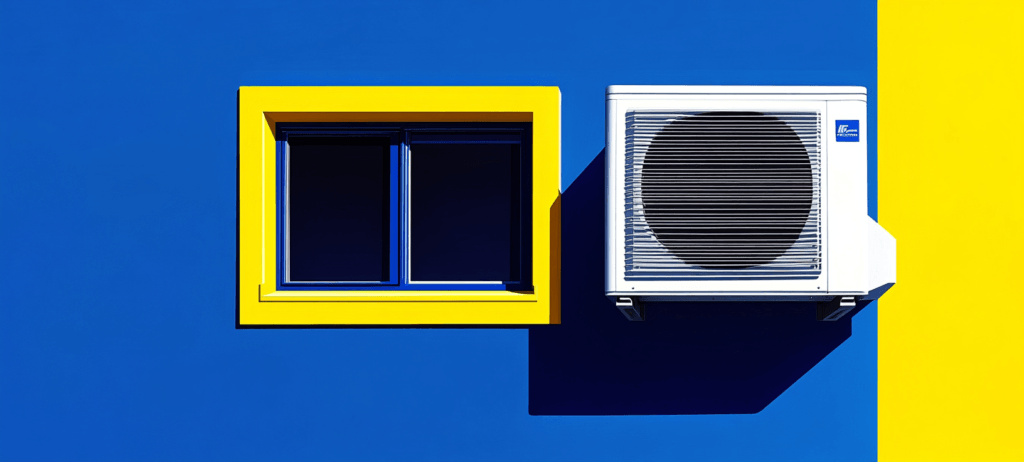 HVAC system on blue house