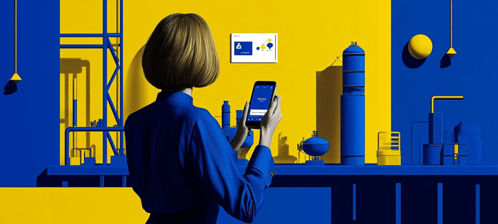 An industrial marketer using a smartphone