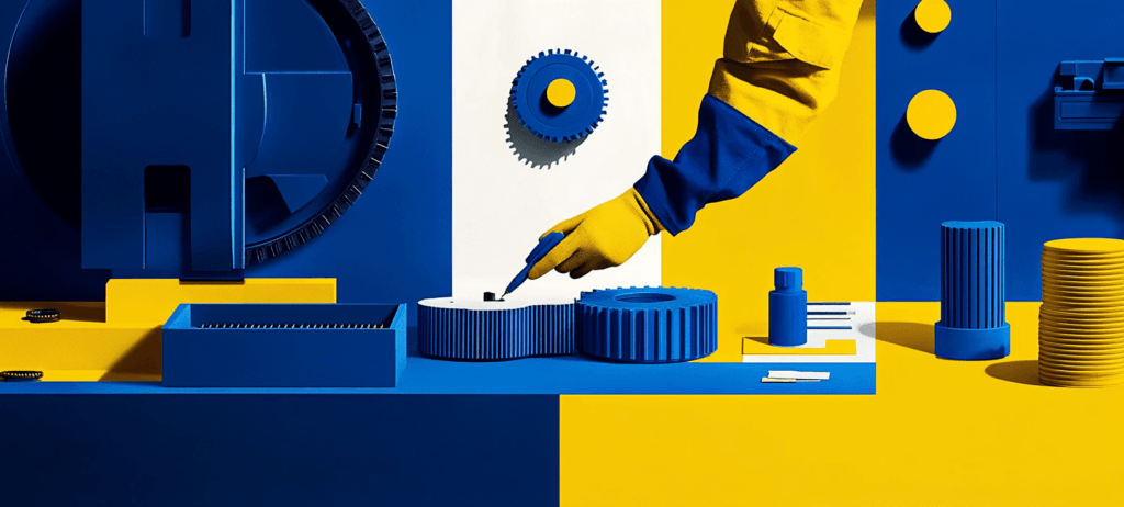 Industrial technician repairing cog