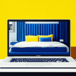 A bed with pillows displaying on a laptop