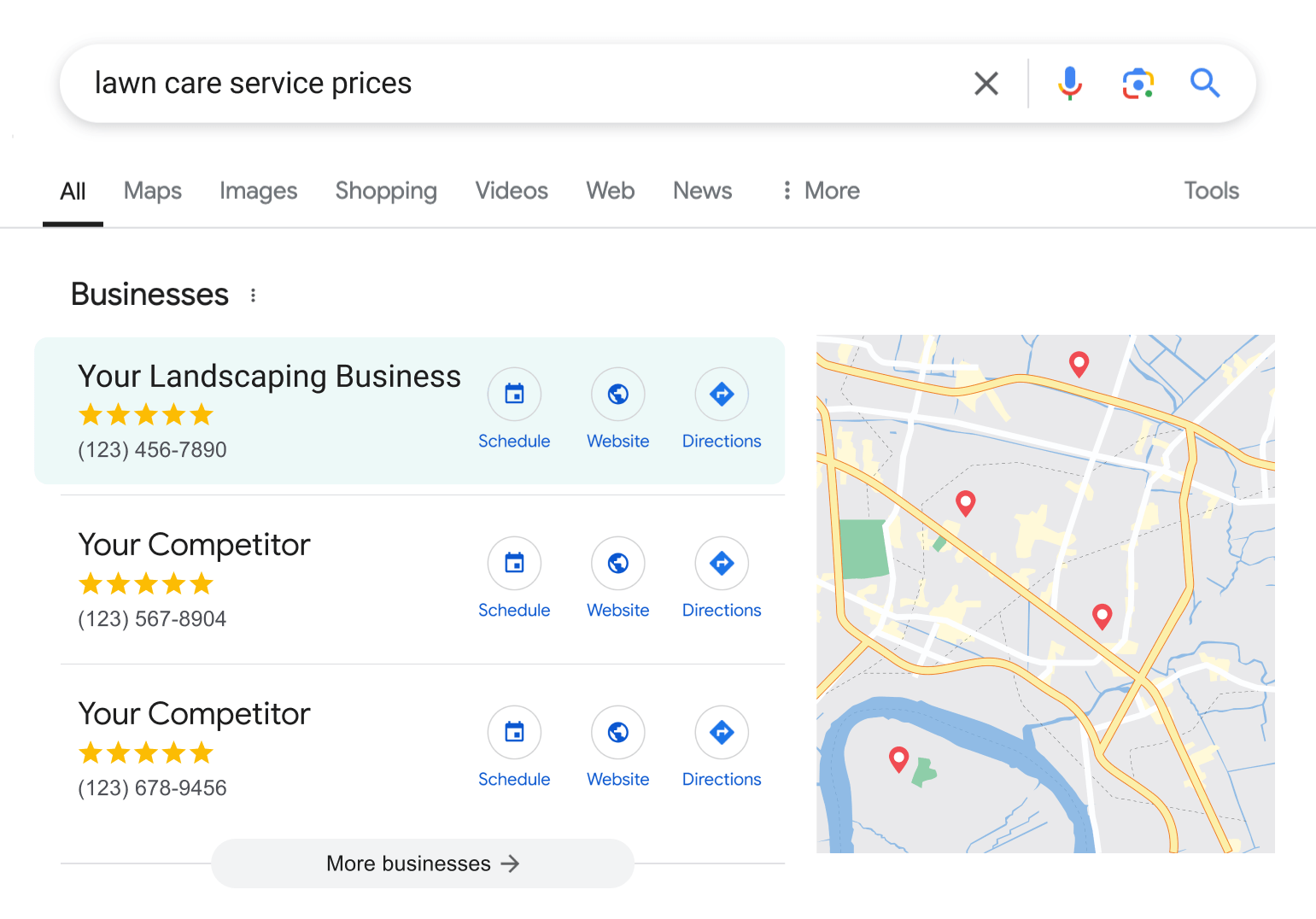 a google search for lawn care service prices