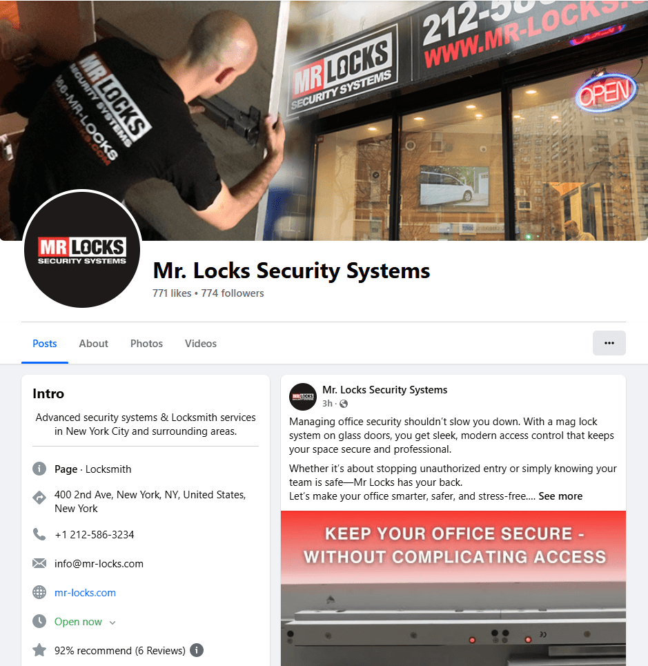 Locksmith Facebook page