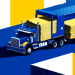 A blue truck hauling lumber