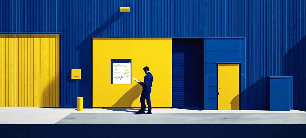 Manufacturer outside building in industrial park