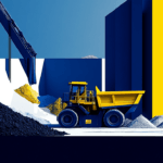 Mining vehicle with blue and yellow background