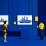 Oil rig mockups on a blue wall being examined