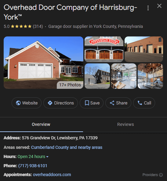 Overhead door company Google Business Profile