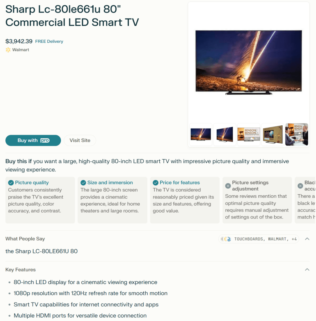 Perplexity shopping listing