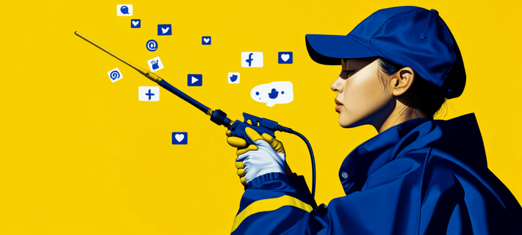 A pest controller surrounded by social media reactions