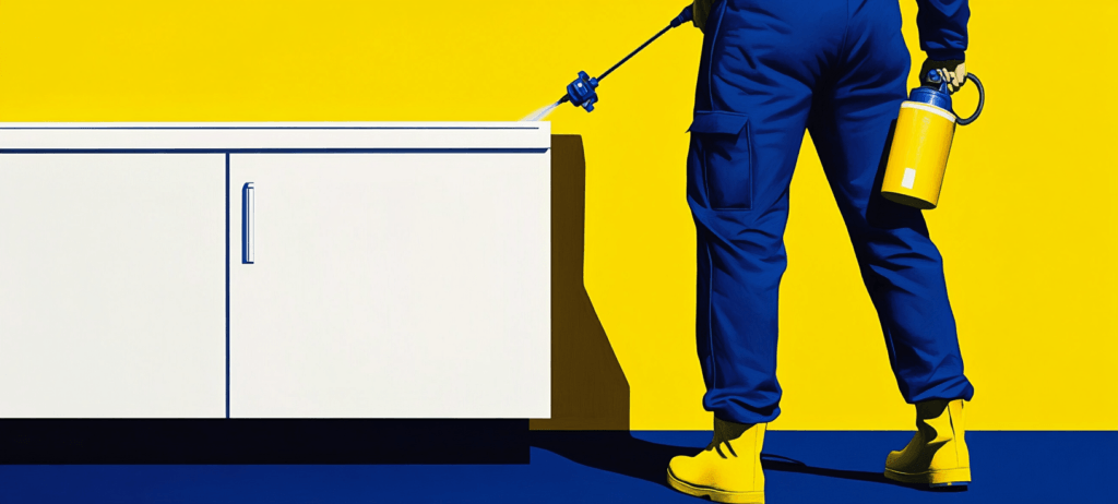 A pest controller spraying