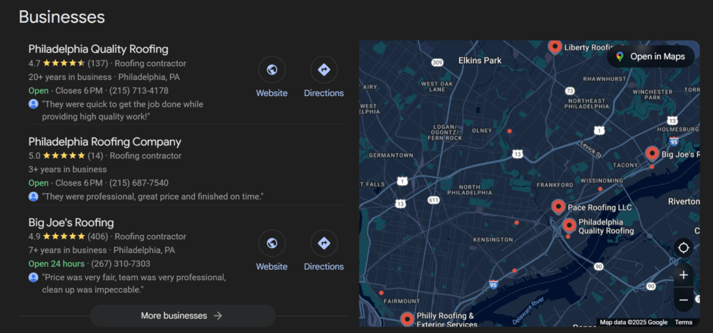 Philadelphia roofing companies search result