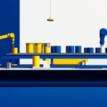 A blue and yellow assembly line