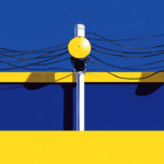 Power lines against blue and yellow background