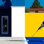 A person pressure washing outdoors