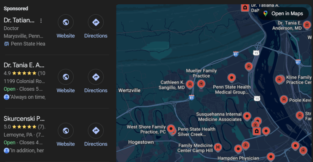 Local results for a private practice