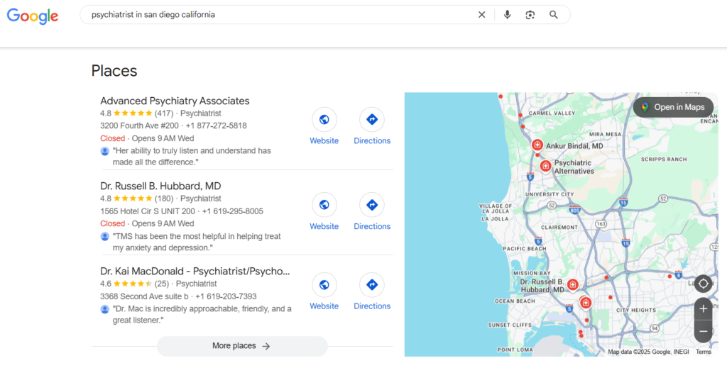 Local listing results for psychiatrist 