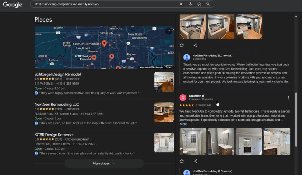 Google reviews for remodeling company