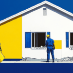 A remodeling team outside yellow and white home