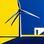 Wind mill on blue and yellow background